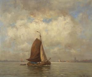 van WANING Cornelis Antonie 1861-1921,Fischerboote vor dem Hafen,Wendl DE 2019-10-24