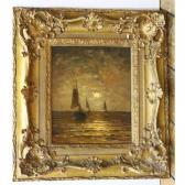 van WANING Cornelis Antonie 1861-1921,Vissersboten op zee bij zonsondergang,Venduehuis NL 2016-10-12