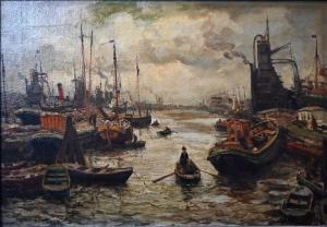 van WANING Martin 1889-1972,A busy harbour channel,Andrew Smith and Son GB 2021-12-15