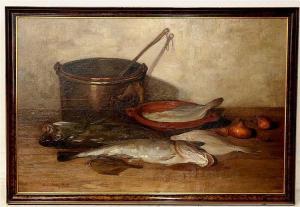 van WANING STEVELS Marie 1874-1943,Keukenstilleven met vis en koperen bak,Venduehuis NL 2016-08-31