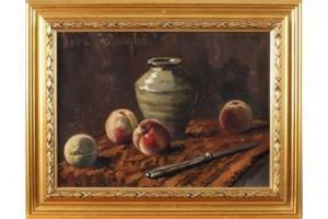 van WANING STEVELS Marie,Still life with apricots, knife and vase,Twents Veilinghuis 2015-10-16