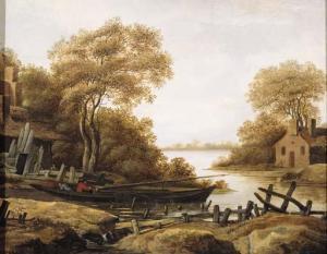 van WESTERVELDT Abraham Evertsz 1620-1692,Fishermen in a pink moored by a river ban,1656,Christie's 2001-05-09