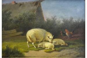 VAN WIEGHAM J.B,Sheep and lambs with hens,1874,Andrew Smith and Son GB 2015-05-19