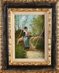 van WISSEN Thomas 1866-1954,Shepherdess with sheep,Twents Veilinghuis NL 2022-01-06