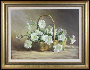 van WYK Helen 1930-1994,basket of petunias still life,Kaminski & Co. US 2018-12-29