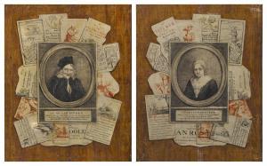 van ZUYDERHOUDT Cryn,A pair of trompe l'œil still lifes with portraits ,1768,Sotheby's 2023-09-20