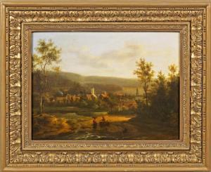 VANDESTEENE Auguste 1803-1870,Abendliche Landschaft mit Blick auf ein Dorf,Schloss DE 2017-12-02