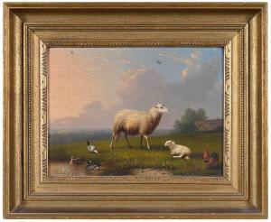 VANDEVERDONCK Franz, François 1848-1875,Sheep and Fowl in a Pasture,1863,Brunk Auctions 2021-09-09