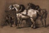 VANTRIGHT JOHN 1856-1882,Seated Stable Boy with Two Carriage Horses,1856,Adams IE 2014-05-11