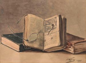 VAQUEZ Emile 1841-1900,Nature morte au livre de messe et lunettes,1895,Brissoneau FR 2019-11-06