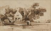 VARLEY Charles Smith,Boatman by a river shore with a cottage and woodla,Rosebery's 2018-07-18