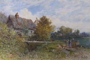VARLEY Edgar John 1839-1889,Figures and chickens beside a thatched cottage,1878,Gorringes 2023-01-16