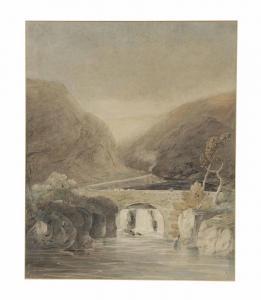 VARLEY John I,A mountainous landscape with figures crossing a br,1805,Christie's 2013-03-26