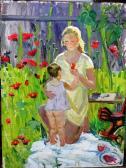 VASILEVNE Saikina Aleksandra,Mother and child in a garden,Bellmans Fine Art Auctioneers 2016-11-29