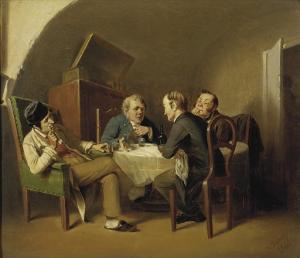 vasilii grigor'evich perov 1834-1882,Conversation over a round table,1866,Christie's GB 2007-11-28