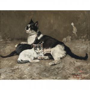 VASTAGH Geza 1866-1919,Katzenmutter mit ihren Jungen,1894,Neumeister DE 2023-12-06
