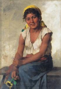 VASTAGH I Gyorgy 1834-1922,Girl with Sunflower,Kieselbach HU 2006-12-15
