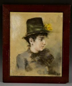 VAUTIER Carl 1860,Portrait of a Lady, wearing a tall hat with,Bamfords Auctioneers and Valuers 2017-03-15