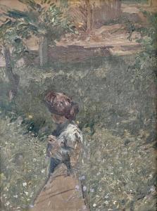 VAUTIER Otto 1863-1919,Jeune femme dans un jardin,Daguerre FR 2023-01-29