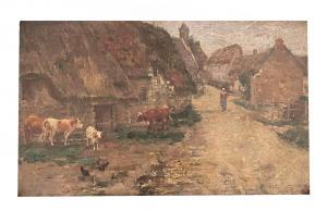 VAYSON Paul 1842-1911,Village Scene with Cows, Chickens, and Milk Maid,Burchard US 2022-08-13