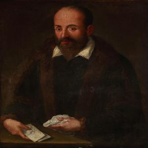 VECELLIO TIZIANO,A bearded man holding a document and a handkerchie,Bruun Rasmussen 2012-04-09