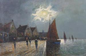 VEERKAMP Peter 1872-1947,Moonlit Harbour Scene at Dunkerque,Hindman US 2006-01-22