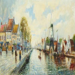 VEERKAMP Peter 1872-1947,People strolling in a Dutch port city,Bruun Rasmussen DK 2015-02-23