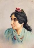 VEGA Y MUNOZ Pedro 1866-1882,PORTRAIT OF A GIRL, BUST-LENGTH, IN A GREEN WRAP,Christie's 1998-07-30