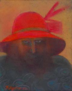 VEGERE Baiba 1948,VISAGE AU CHAPEAU ROUGE,Chantilly Encheres FR 2013-03-03