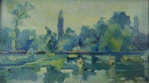 VEILLET Alfred 1882-1958,Le pont sur la rivière,Saint Germain en Laye encheres-F. Laurent 2019-05-12