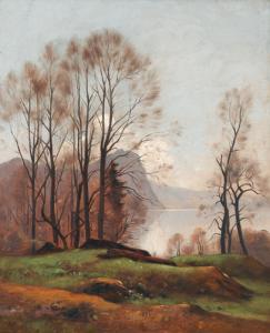 VEILLON Auguste Louis 1834-1890,Baumbestandenes Seeufer im Frühling,Dobiaschofsky CH 2010-11-10
