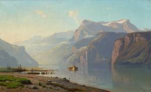 VEILLON Auguste Louis 1834-1890,Lake Lucerne,1877,Galerie Koller CH 2018-12-07