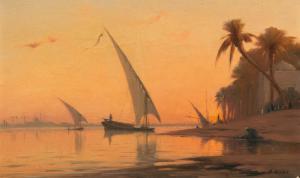 VEILLON Auguste Louis 1834-1890,the Nile in the evening light,Galerie Koller CH 2023-09-22