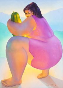 VELASQUEZ Sergio J 1900-1900,Squatting Woman with Fruit,1995,Hindman US 2012-09-19