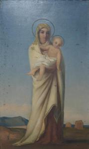 VELLOT ABEL,Vierge à l'enfant devant des ruines sur un fond azur,Sadde FR 2018-12-12