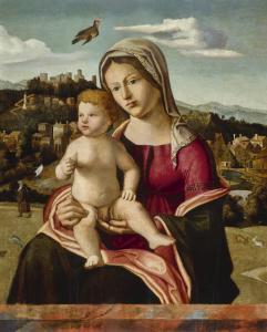 VENETO Bartolomeo 1480-1540,MADONNA AND CHILD IN AN EXTENSIVE LANDSCAPE WITH A,Sotheby's 2019-07-04