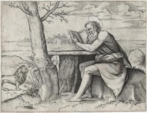 VENEZIANO Agostino 1490-1536,Der hl. Hieronymus mit dem Löwen,Galerie Bassenge DE 2023-06-07