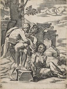 VENEZIANO Agostino 1490-1536,Hercules and Antaeus,1533,Swann Galleries US 2024-04-18