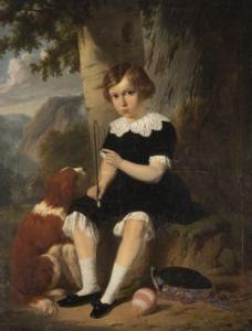 VENNEMAN Camille 1827-1868,Portrait d'un garçonnet au chien,1853,Cornette de Saint Cyr FR 2021-03-28
