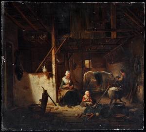 VENNEMAN Jo,A family preparing food in a rustic interior,1948,Anderson & Garland 2017-03-21