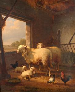 VERBOECKHOVEN Eugene Joseph 1799-1881,Sheep and lambs in a stable, with a veiw of an,1878,Tennant's 2024-03-16