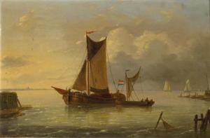 VERBOECKHOVEN Louis I 1802-1884,Sailing vessels in a harbour entrance,Christie's GB 2001-04-24