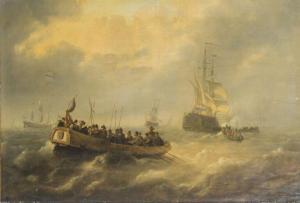 VERBOECKHOVEN Louis II 1827-1884,Chaloupe rejoignant un navire,Boisgirard - Antonini FR 2023-06-27