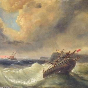 VERBOECKHOVEN Louis II 1827-1884,Sailing ship in turbulent sea,Amberes BE 2022-10-03