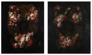 VERBRUGGEN GasparPieter I 1635-1681,Still Lifes of Flowers with Urns inset with Portr,William Doyle 2023-01-25