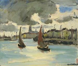 VERBURGH Medard 1886-1957,Vue du port d'Ostende,1924,De Vuyst BE 2009-03-14