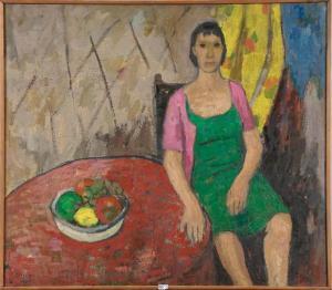 VERCOOR Armand 1896-1974,Femme en vert au rideau jaune,VanDerKindere BE 2013-02-26