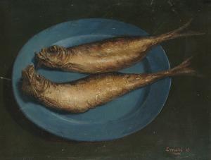 VERCRUYSSEN Emeri 1906-1985,Still life of fish on a blue plate,Bonhams GB 2005-05-10