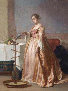 VERDICKT F,Young Lady with Parrot,1856,Palais Dorotheum AT 2012-06-05