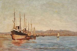 VERDIER Jean Louis 1849-1895,Navire français près d'un port,Ader FR 2011-12-07